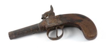 19TH CENTURY BOX LOCK POCKET PISTOL, small bore with screw off barrel, 17cms (l) overall Provenance:
