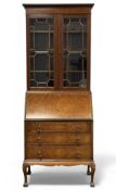 GOOD EDWARDIAN MAHOGANY BUREAU BOOKCASE, the top with astragal glazed doors, fine fitted interior,