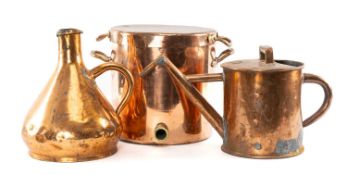 VICTORIAN LIDDED COPPER BOILER / STOCK POT by Thwaites, Leeds, 34cms (h); together with a copper