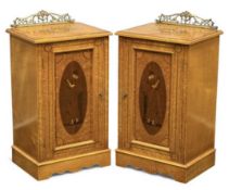 ATTRACTIVE PAIR OF BIRDSEYE MAPLE & INLAID POT CUPBOARDS, in a Grecian Revival style, opening to a