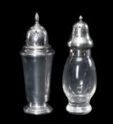 SILVER ART DECO STYLE SUGAR CASTER, Birmingham 1944, 18.5cms (h), 5ozt; and a silver-mounted moulded