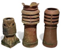 THREE VINTAGE STONEWARE CHIMNEY POTS, 88cms (h) the tallest Provenance: private collection Cheshire