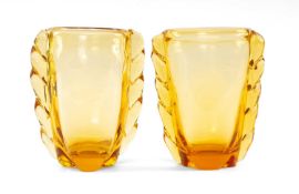 PAIR OF WHITEFRIARS AMBER TINTED VASES, 19.5cms (h) (2) Provenance: private collection Cheshire