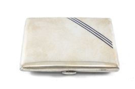 AUSTRO-HUNGARIAN 900 STANDARD RECTANGULAR SILVER CIGARETTE CASE, inlaid with three blue enamel