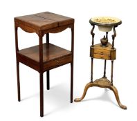 EDWARDIAN MAHOGANY SQUARE & FOLD-OUT TOP WASHSTAND, with lower-tier drawer, 86 (h) x 39 (w) x