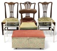 ASSORTED FURNISHINGS, to include four various dining chairs, pair of side tables, and an ottoman (7)