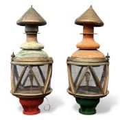 PAIR OF 19TH CENTURY BRONZE MARITIME BEACONS, port and starboard, with painted bases, astragal