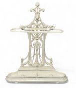 VICTORIAN COALBROOKDALE STYLE CAST IRON UMBRELLA STAND, painted white, with drip trays, 82 (h) x