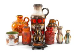 SELECTION OF WEST GERMAN LAVA POTTERY, including large jug, 36cms (h), bright orange flagon,