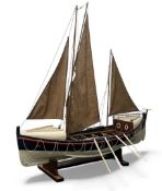 SCRATCH BUILT PAINTED WOODEN SCALE MODEL OF 19TH CENTURY RNLI LIFEBOAT, twin masted, on stand,