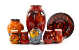 SMALL COLLECTION OF POOLE POTTERY, including Delphis miniature vases, 9cms (h); large red ground