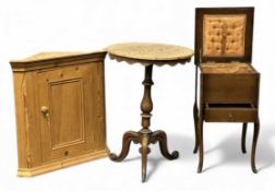 FURNITURE ASSORTMENT, to include pine corner cupboard, 69 (h) x 68 (w) x 33cms (d); circular-top