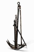 FOUR ANTIQUE TRADITIONAL CAST IRON SHIP'S ANCHORS, 156cms (l) the longest Provenance: private