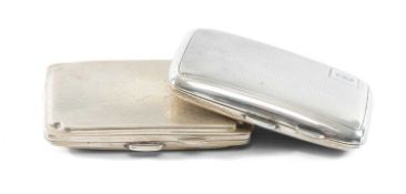 TWO RECTANGULAR SILVER CIGARETTE CASES with engine turned decoration, Birmingham 1928, 8 x 5.5cms,