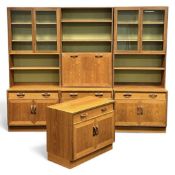 G-PLAN MODULAR WALL UNITS, three sections, the central with drop-down section, all with two doors