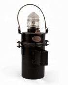 VINTAGE BLACK PAINTED METAL BATTERY LIGHT, Duolux Buoy Lamp Company, Grimsby, with moulded clear