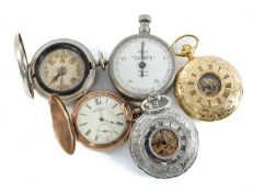 WALTHAM GOLD-PLATED CROWN WIND HUNTER POCKET WATCH, 42mms (diam.); together with a nickel-cased