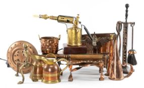 QUANTITY OF MIXED COPPER & OTHER METALWARE, including a Secessionist style companion stand,