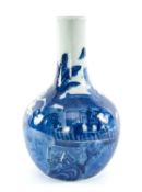 LARGE CHINESE BOTTLE VASE, blue and white decoration of figures, 34cms (h) Provenance: private