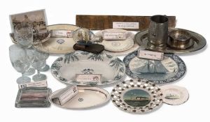 ASSORTMENT OF SHIPPING LINE ITEMS, including Alfred Holt line silver-plated platter, Orient line