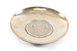 ELIZABETH II SILVER BRITANNIA STANDARD CIRCULAR DISH, centred decorated with double-headed eagle,