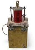 VINTAGE PLAYMIT BRASS-CASED PORT LAMP (not under control AP17251), 43cms (h) Provenance: private