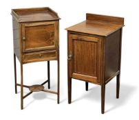 AN EDWARDIAN MAHOGANY AND INLAID POT CUPBOARD 79cms(h) x 41(w) x 40(d) also another mahogany and