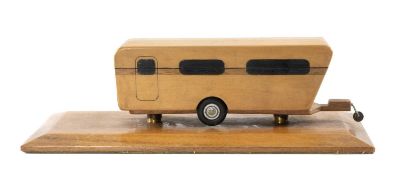 UNUSUAL HANDMADE WOODEN CARAVAN PIN BOX, probably late 1950s, 30cms (l) Provenance: private