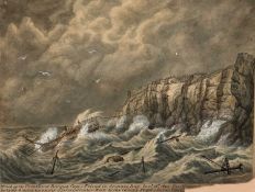 W. PALEY (active mid-19th century) watercolour - 'Wreck of the Frankland Barque, Capt'n Friend in