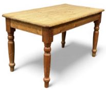 FARMHOUSE PINE KITCHEN TABLE, on turned supports, 76 (h) x 137 (w) x 74cms (d) Provenance: private