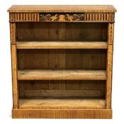 SATINWOOD & INLAID OPEN BOOKCASE in the Sheraton Revival style, 105.5 (h) x 96 x 29cms (d)