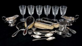 GEORGE V SILVER & TORTOISESHELL VANITY SET, Birmingham 1916, comprising hand mirror, hairbrush,