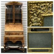 VARIOUS FURNITURE comprising Queen Anne style walnut bureau bookcase with glazed double doors