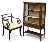 EDWARDIAN MAHOGANY SINGLE-DOOR DISPLAY CABINET, with central drawer and base shelf, 130 (h) x 76 (w)