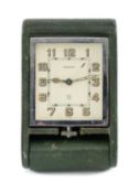 JAEGER LECOULTRE ART DECO TRAVEL CLOCK, rectangular dial with luminescent Arabic numerals and hands,