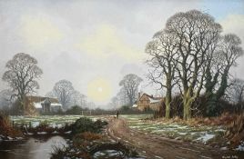 ‡ VINCENT SELBY (British, 1919-2004) oil on canvas - extensive winter landscape, pond and ducks to