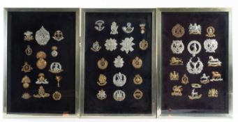 COLLECTION OF 48 CAP BADGES, presented within brass frames, behind glass Provenance: private