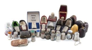 COLLECTION OF SILVER & ENAMELLED THIMBLES, and other thimbles of interest including commemoratives