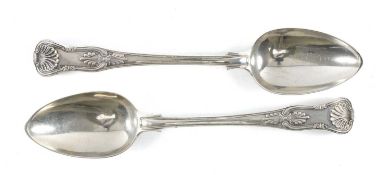 PAIR OF CHINESE SILVER KING'S PATTERN STUFFING SPOONS, with pseudo hallmarks, maker F.W., 12.3ozt