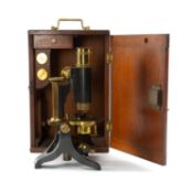 T&H DUBLET, LONDON MAHOGANY-CASED LACQUERED-BRASS MICROSCOPE, 30cms (h) Provenance: private