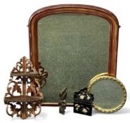 FURNISHING & ORNAMENTAL ITEMS, comprising timber-framed arched-top mirror, 100 x 80cms; gilt-