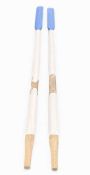 PAIR OF LONG WOODEN OARS, painted blue and white, 340cms (l) Provenance: private collection
