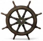 ANTIQUE WOODEN SHIP'S WHEEL, with brass hub, 102cms (diam.) Provenance: private collection