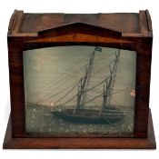 SCRATCH BUILT SCALE MODEL OF A TWIN-MASTED SAILING VESSEL, in display case, 28 (h) x 32 (w) x