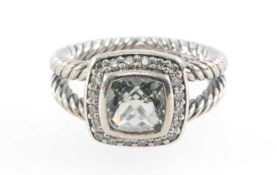 DAVID YURMAN STERLING SILVER ALBION WHITE TOPAZ & DIAMOND CABLE RING, size M Provenance: private
