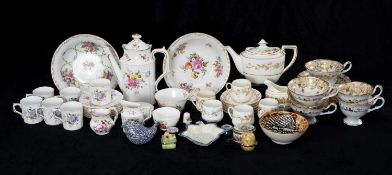 ASSORTED CHINA TEAWARE, including Royal Crown Derby coffee pot (AF), enamel boxes and other trinkets