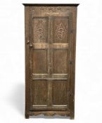 VINTAGE OAK SINGLE DOOR HALL ROBE, with six fielded panels and carved detail, 180 (h) x 85 (w) x
