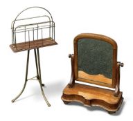 EDWARDIAN BRASS & MAHOGANY MAGAZINE RACK on tripod supports, 79 (h) x 37 (w) x 14cms (d); and a