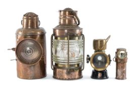 LIGHTING GROUP, comprising maritime copper anchor lamp of cylinder form, 40cms (h); further copper