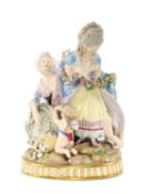 MEISSEN PORCELAIN FIGURE GROUP 'THE BROKEN EGG', after M.V. Acier (late 19th century), underglaze